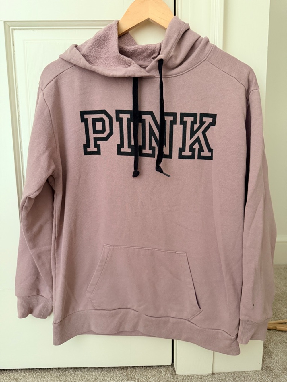 PINK Victoria's Secret Mauve Logo Hoodie with Black Drawstrings